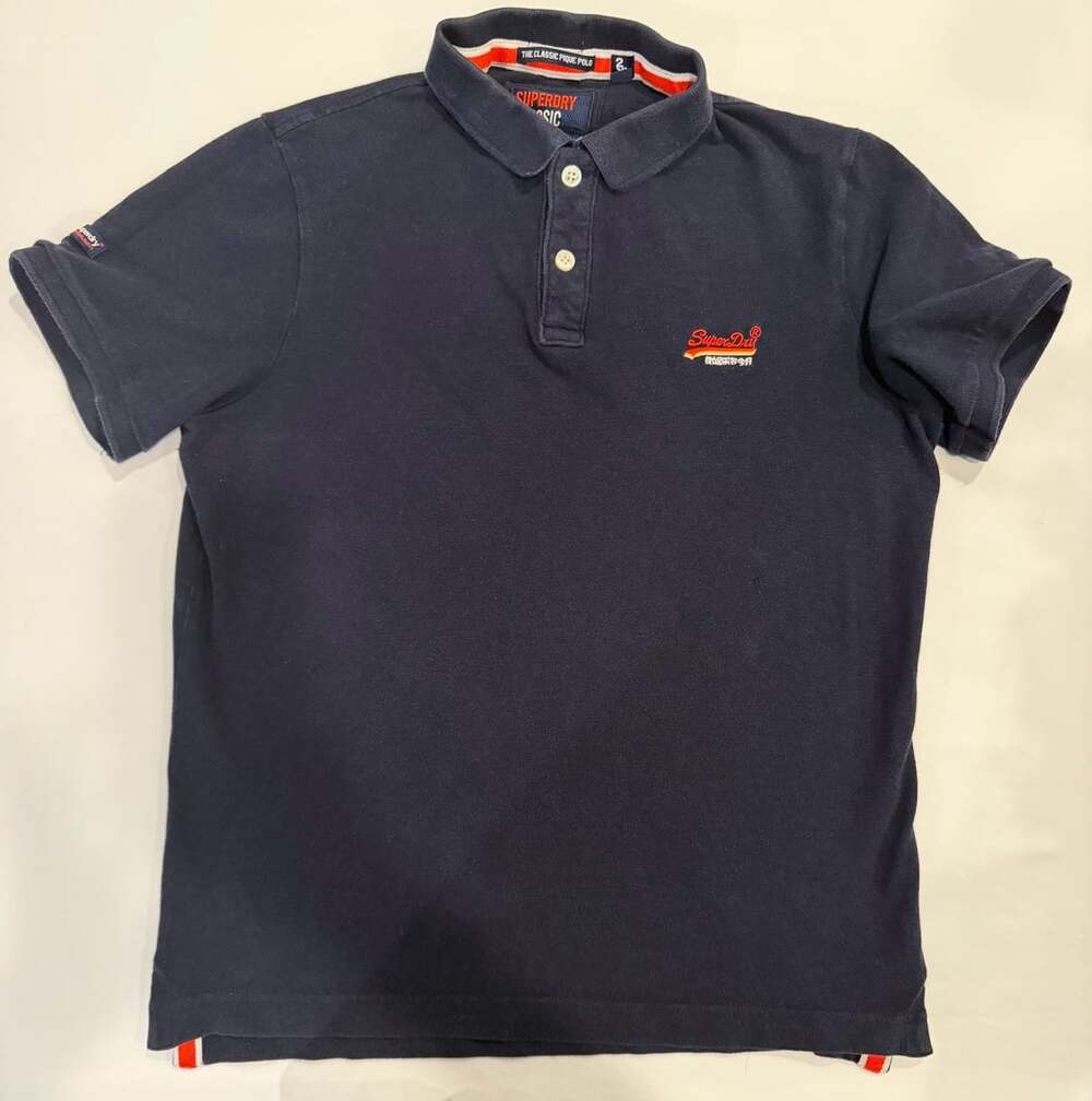 Vintage Superdry Classic Pique Polo Shirt Size 2XL Navy Blue